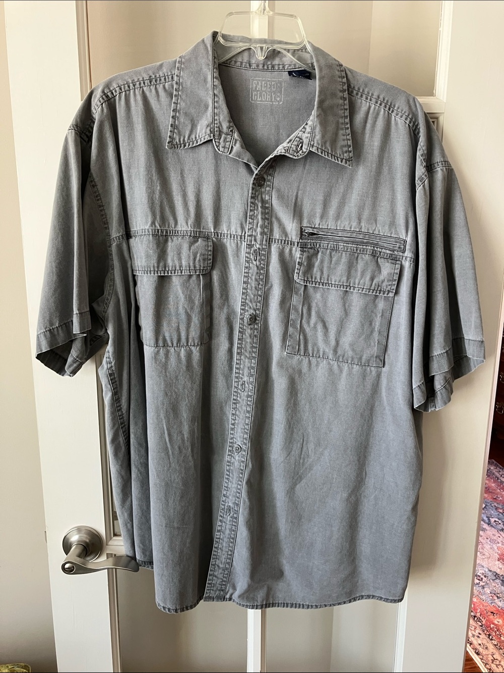 Men's Casual Short-Sleeve Button-Down Shirt, Greenish/Gray